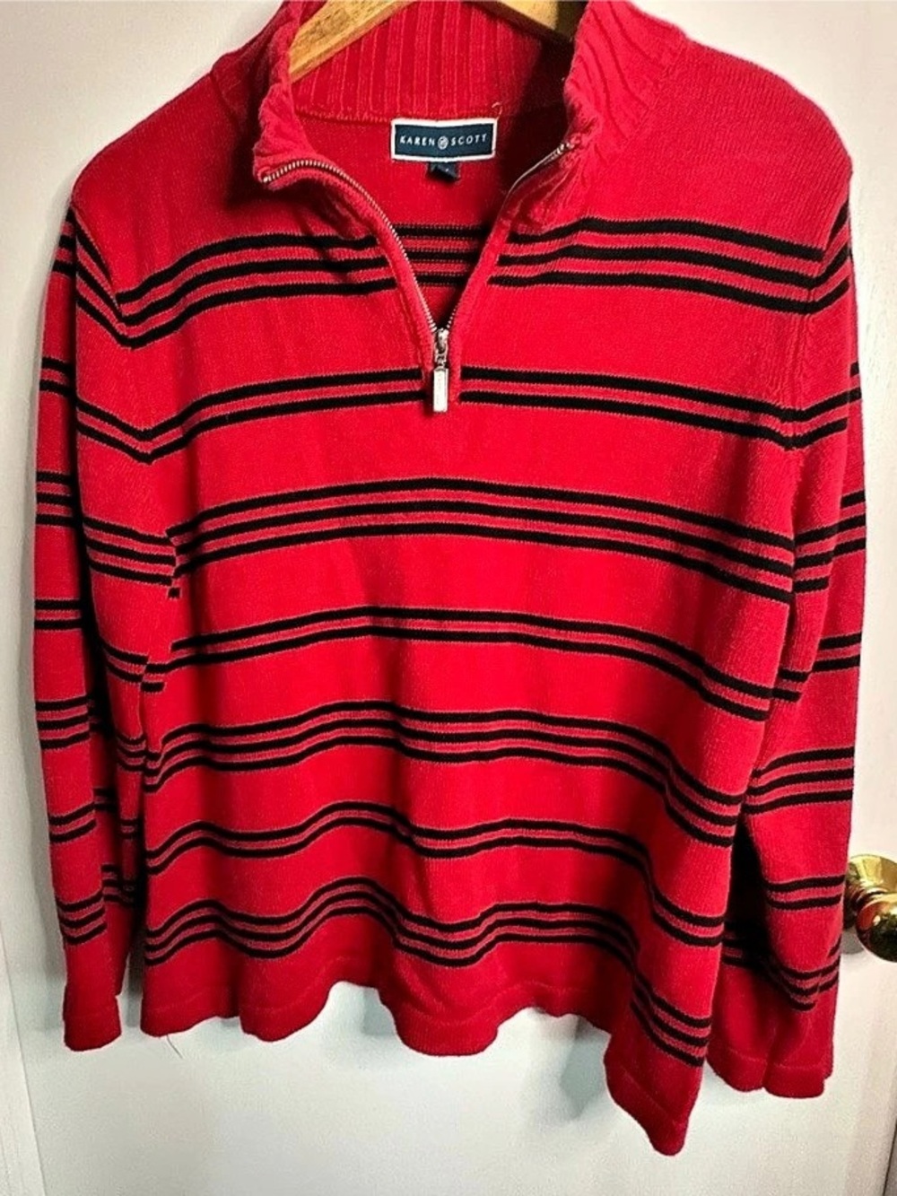 Karen Scott XXL Striped Cotton 1/4 Zip Sweater Nautical Beachy Preppy Coastal